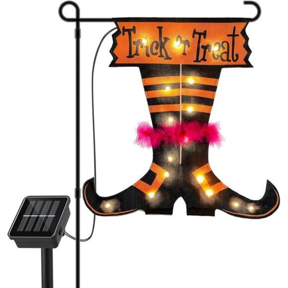 Halloween Trick Or Treat Garden Flag Solar Light w/o Flag Pole 16 Warm White LED - Picture 1 of 8